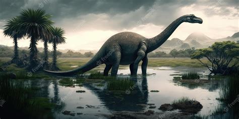 Criatura Pré Histórica Ou Dinossauro Na Natureza Selvagem Desenho De Estilo Realista Foto Premium