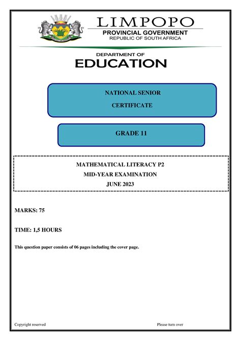 Gr Mlit P Mathematical Literacy P Mid Year Examination June