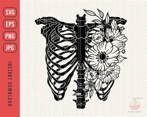 Rib Cage Floral Svg Ribcage Floral Svg Human Skeleton Rib Cage Svg