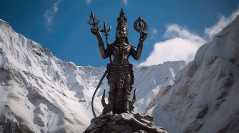 Una Estatua Del Dios Shiva Frente A Una Monta A Foto Premium