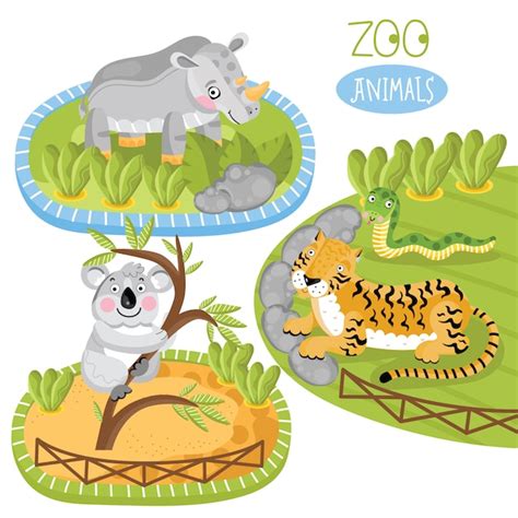 Conjunto De Animais Do Zoológico Vetor Premium