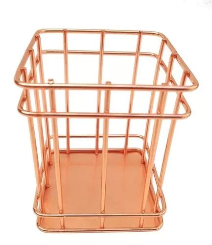 Porta Caneta Aramado Quadrado Rose Gold 10cm Parcelamento Sem Juros