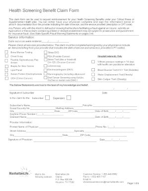 Fillable Online HEALTH SCREENING BENEFIT CLAIM FORM WELLNESS BENEFIT