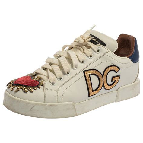 Dolce And Gabbana White Leather Portofino Sacred Heart Sneakers Size 37 At 1stdibs Dolce