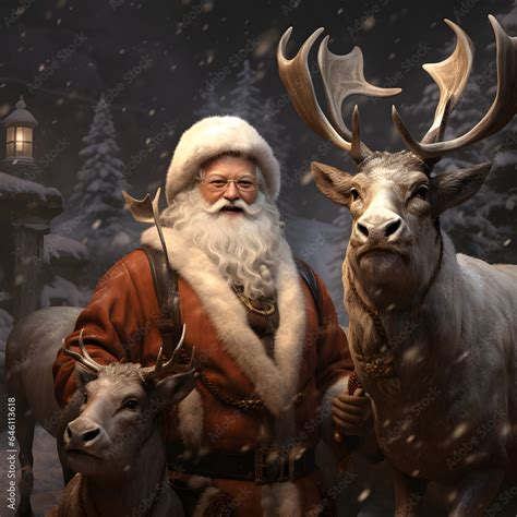 Santa Claus with reindeer close up, Christmas concept Stock Photo | Adobe Stock