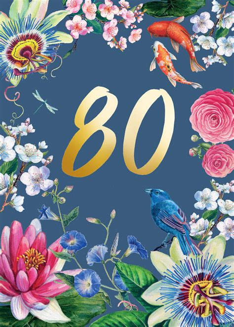 80th Birthday Floral Decorative Card By Rocket 68