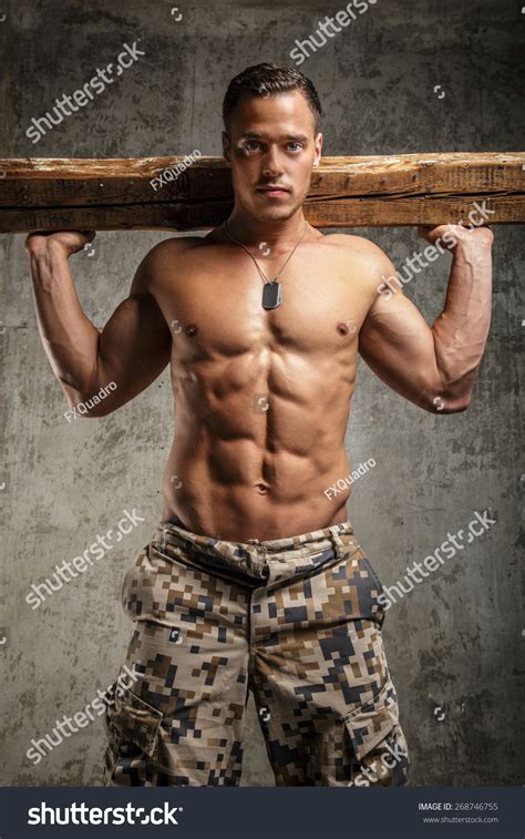 Man Army Pants Naked Torso Vertical Stock Photo 268746755 Shutterstock