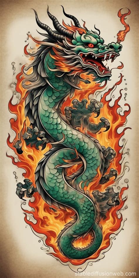 traditional japanese dragon tattoo design with smoke Prompts | Stable ...