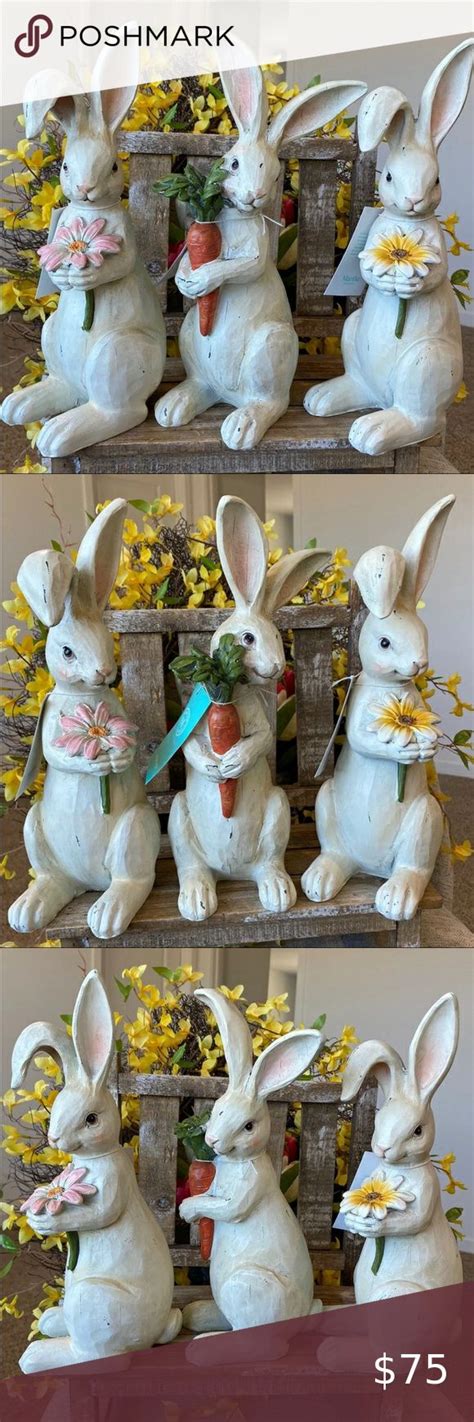 Martha Stewarteaster Spring Bunnies Set Of 3resin Table Top Decor