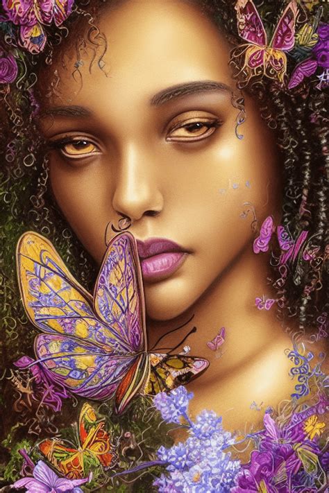 Magical Butterflies Flowers Doves And An African American Gypsy Woman