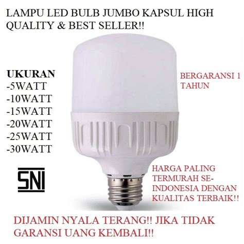 Jual Lampu Led Kapsul Bulb Jumbo Tabung Kapsul Super Terang Putih Sni