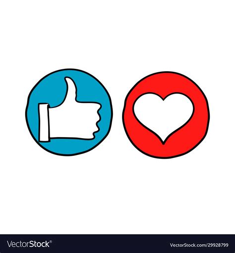 Hand Drawn Thumb Up And Heart Icon Like Love Vector Image