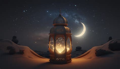 Arabia Sahara Lantern And Moon Setup For Greeting Ramadan Or Eid