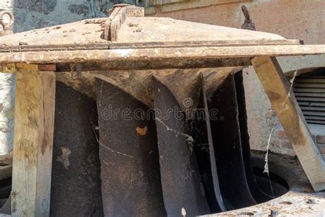 Retro Old Hydro Turbine At Hydroelectric Power Plant Stock Image