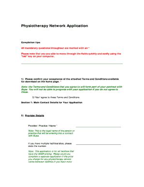 Fillable Online Physiotherapy Network Application Bupa Fax Email