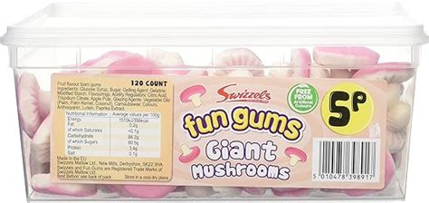 Swizzels Sweet Tubs Giant Fun Gums Foam Mushrooms Fruit Flavour Sweet