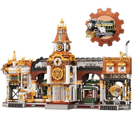 Brickkk Steampunk Railway Station Building Bricks Set Adult