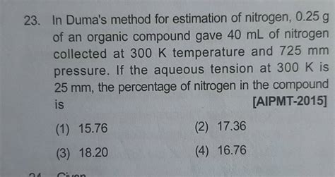 In Duma S Method For Estimation Of Nitrogen G Of An Organic Compoun