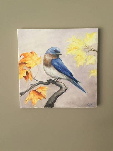 Blue Bird Wall Art Original Oil Painting Bird Wall Decor Bird Art Bird