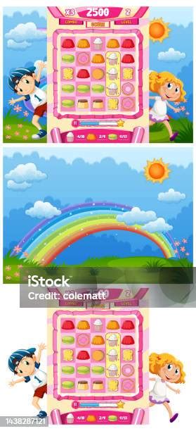 Template Latar Belakang Game Dengan Elemen Ilustrasi Stok Unduh