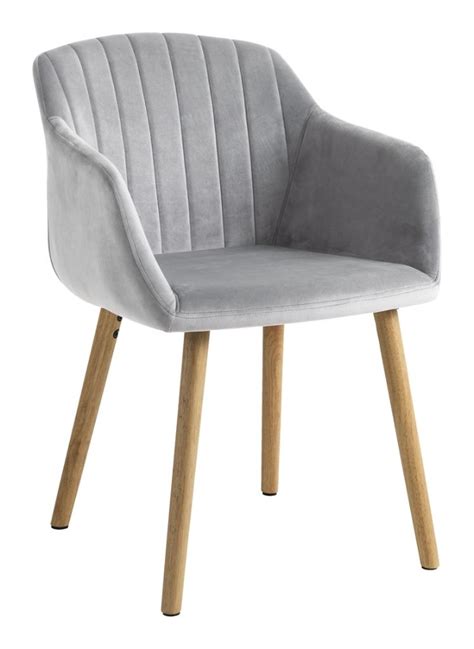 Buy Dining chair ADSLEV grey velvet/natural Online From JYSK Kuwait