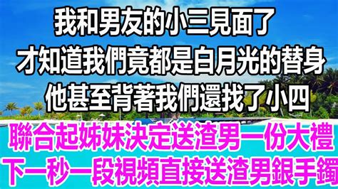 我和男友的小三見面了，我才知道我們都是白月光的替身，甚至背著我們還找了小四，聯合起眾姐妹決定送渣男一份大禮，下一秒一段視頻送渣男進 監獄深夜