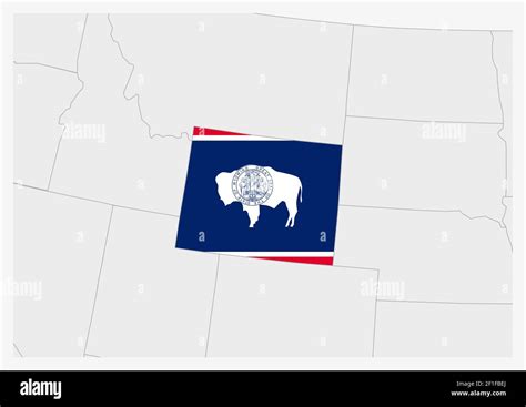 Us State Wyoming Map Highlighted In Wyoming Flag Colors Gray Map With