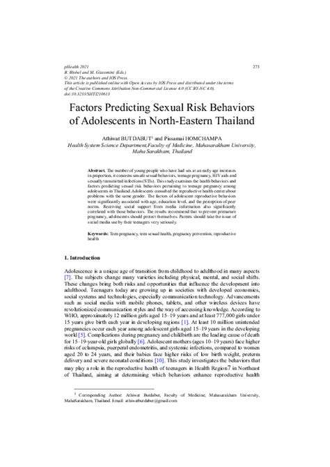 Pdf Factors Predicting Sexual Risk Behaviors Of Adolescents In North