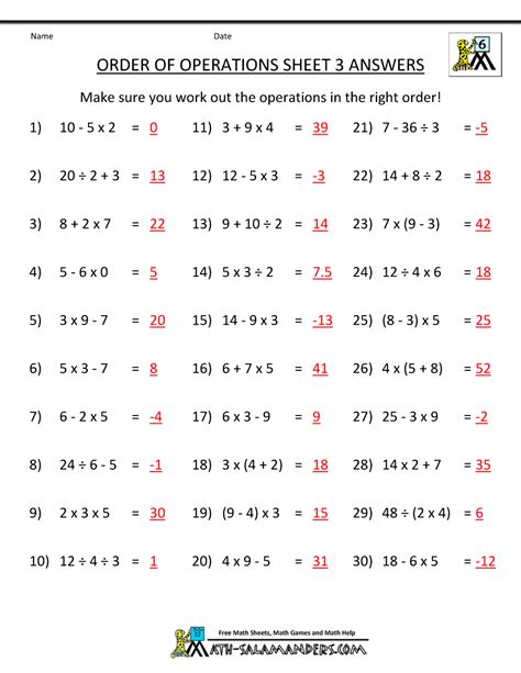 Pemdas Math Worksheet