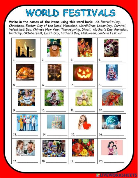 World Festivals Vocabulary Worksheet Vocabulary Worksheets World Festival Online Lessons