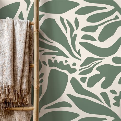 Sage Green Leaves Wallpaper Abstract Wallpaper Peel and Stick and Trad ...