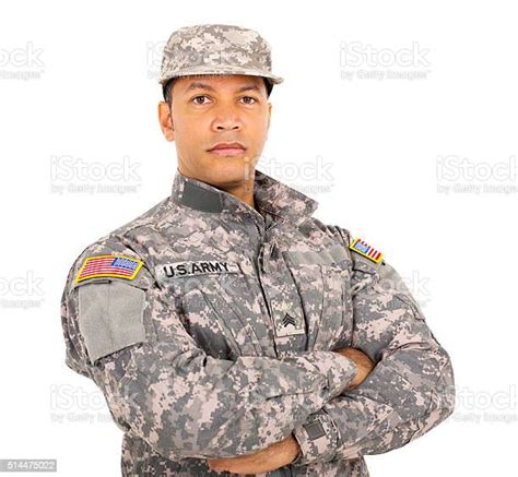 American Military Soldier With Arms Crossed Stock Photo Download