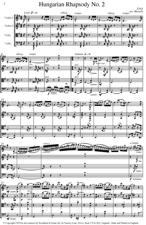 Liszt Hungarian Rhapsody No 2 String Quartet Parts Parts Digital Download Broadbent