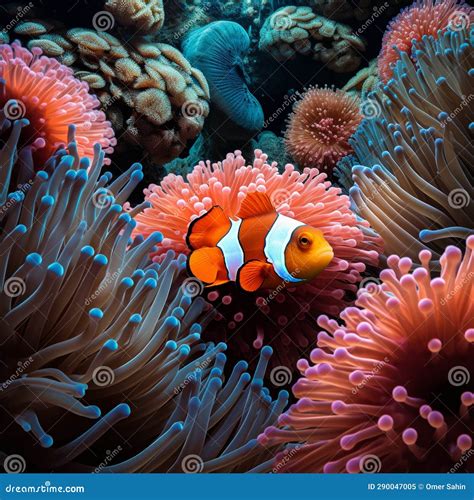 Exquisite Underwater Scene With Playful Clownfish And Vibrant Sea