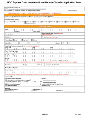 Fillable Online Boc Express Cash Instalment Loan Balance Transfer