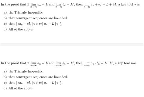 Solved In The Proof That If Limnan L And Limnbn M Then Chegg