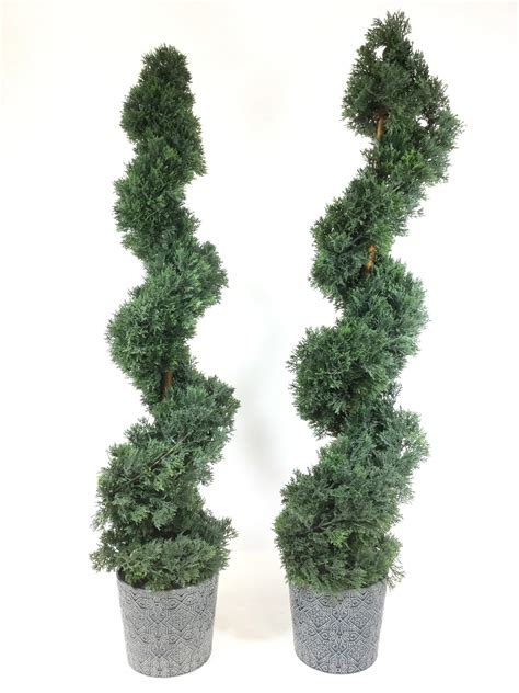 Lot Pair In Artificial Cypress Spiral Topiary Trees