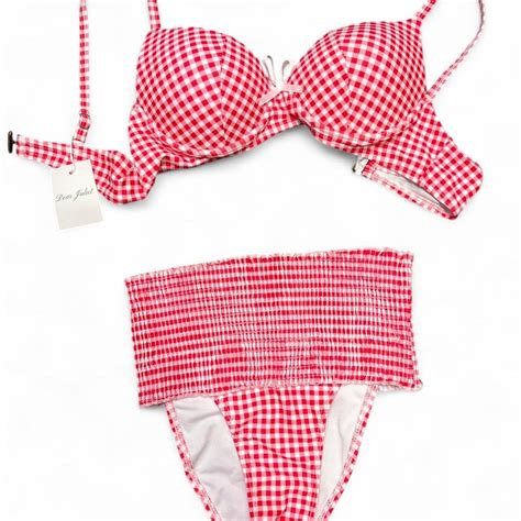 Red And White Gingham Bikini Set Fits S Brand New Depop