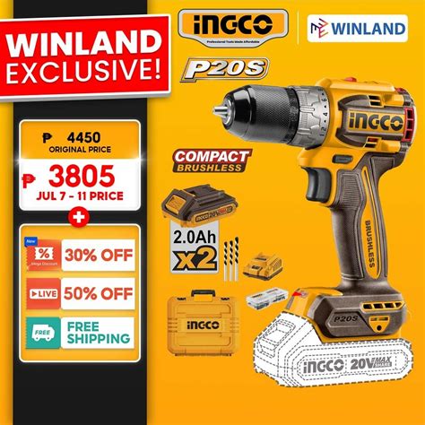 Ingco By Winland Lithium Ion Compact Brushless Cordless Drill 20V W