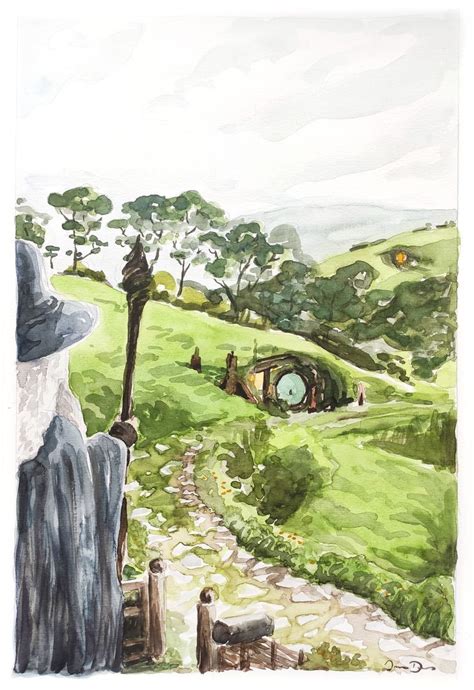 Gandalf In The Shire Painting Aquarellbilder Aquarelle Landschaften