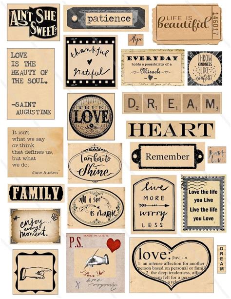 Digital Collage Sheet Words Sentences Phrases Quotes Inspirational