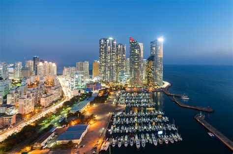 Premium Photo | Busan city skyline view at haeundae district, gwangalli ...