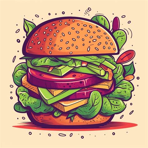 Premium Photo A Drawing Of A Hamburger With Lettuce Tomato And Cheese