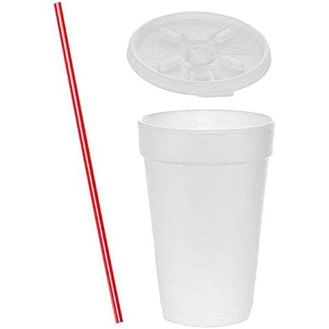 Hongwa 100 Sets 16 Oz White Foam Cups With Lift N Lock Lids And