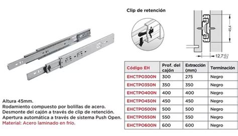 Corredera Telescopica Push Open 50 Cm Eurohard Negra En Venta En San