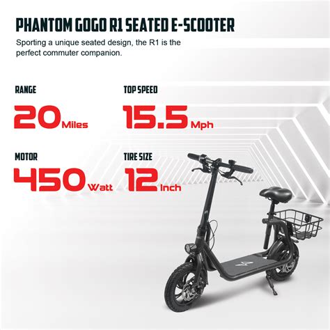 Phantom Gogo R1 Seated Electric Scooter 450w Brushless Motor 36v 15mph Homesmartcamera