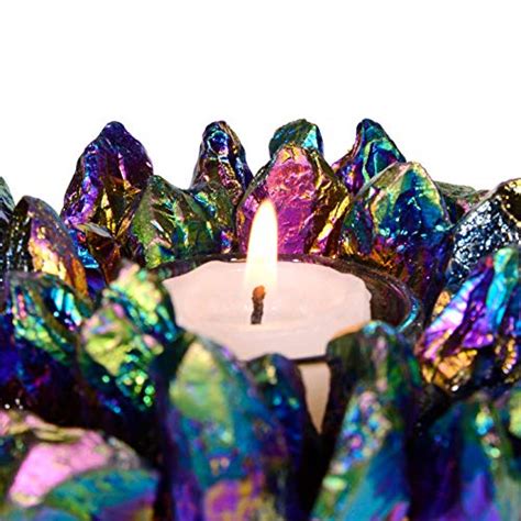 Kalifano Rainbow Quartz Cluster Crystal Tealight Candle Holder