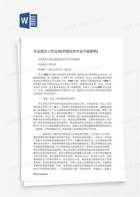 专业技术工作总结 申报经济专业中级职称 Word模板免费下载 编号ve0an7nw1 图精灵