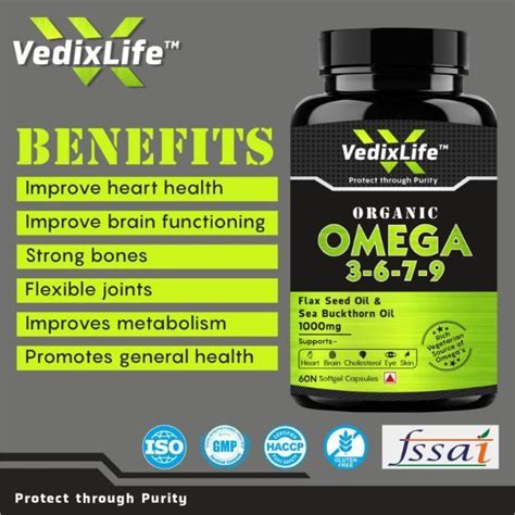 Vedix Life Omega 3 6 7 9 Capsule With Flax Seed And Sea Buckthorn Oil Organic Ingredients Non Gmo