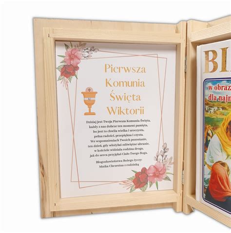 Drewniane pudełko z Biblią Pamiątka na Komunię Świętą Sklep